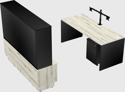 Parallel desk with low credenza