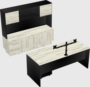 Parallel desk with low credenza