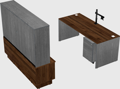 Parallel desk with low credenza