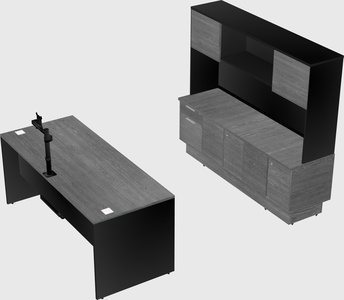 Parallel desk with low credenza