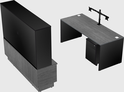 Parallel desk with low credenza