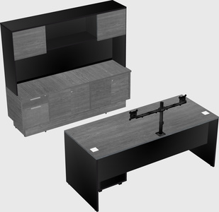 Parallel desk with low credenza