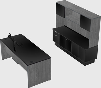 Parallel desk with low credenza