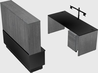 Parallel desk with low credenza