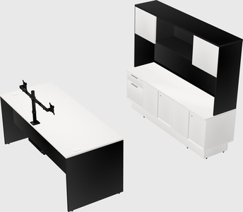 Parallel desk with low credenza