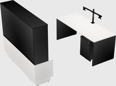 Parallel desk with low credenza