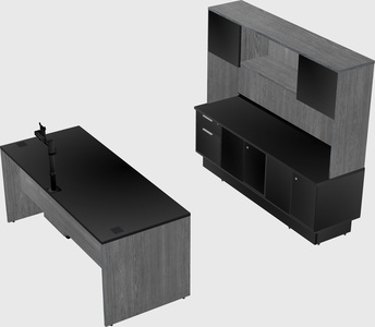 Parallel desk with low credenza