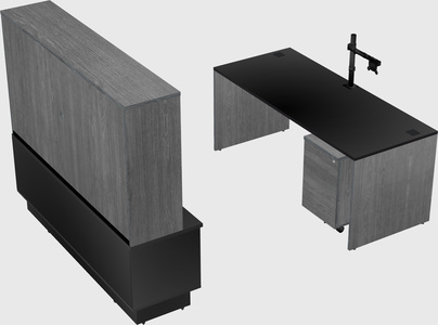 Parallel desk with low credenza