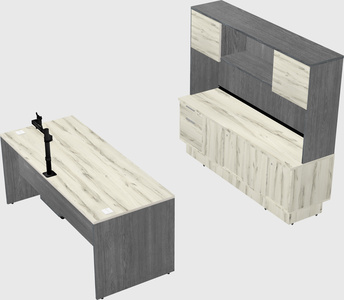 Parallel desk with low credenza