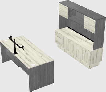 Parallel desk with low credenza