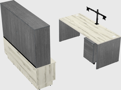 Parallel desk with low credenza