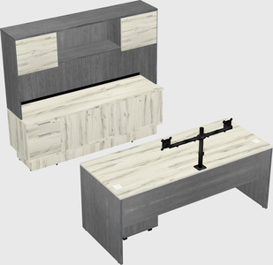Parallel desk with low credenza