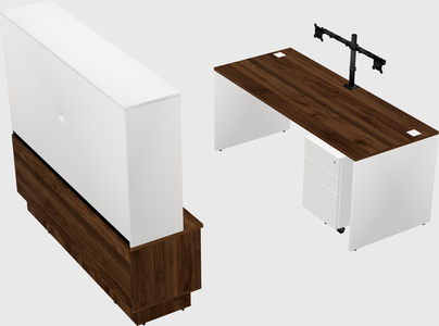 Parallel desk with low credenza