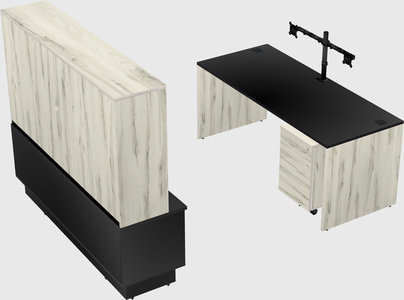 Parallel desk with low credenza