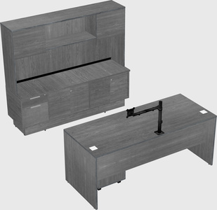 Parallel desk with low credenza