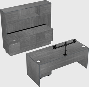 Parallel desk with low credenza