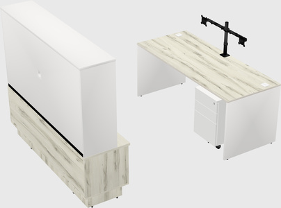 Parallel desk with low credenza
