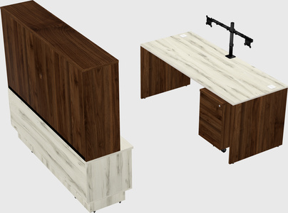 Parallel desk with low credenza