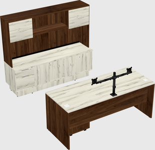 Parallel desk with low credenza