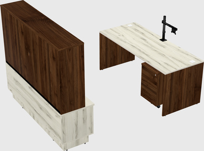 Parallel desk with low credenza