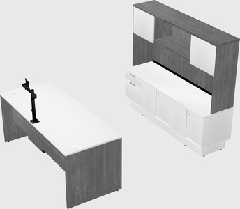 Parallel desk with low credenza