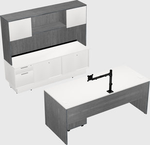 Parallel desk with low credenza