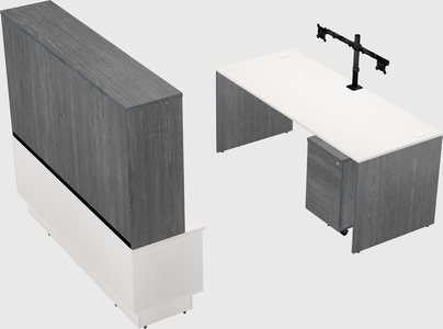 Parallel desk with low credenza