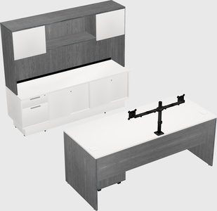 Parallel desk with low credenza