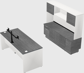 Parallel desk with low credenza