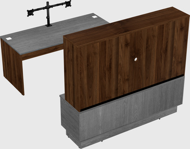 Parallel desk with low credenza