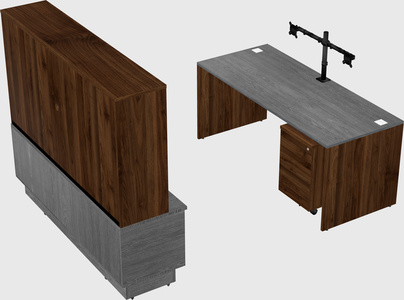 Parallel desk with low credenza