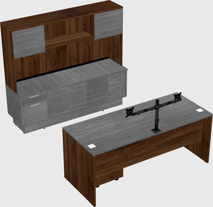 Parallel desk with low credenza