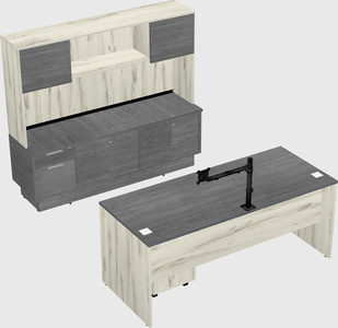 Parallel desk with low credenza