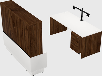 Parallel desk with low credenza