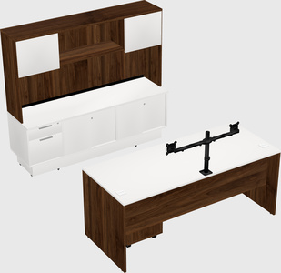 Parallel desk with low credenza