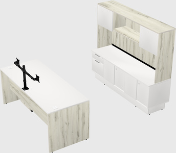 Parallel desk with low credenza