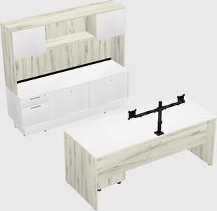 Parallel desk with low credenza
