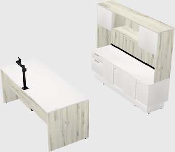 Parallel desk with low credenza