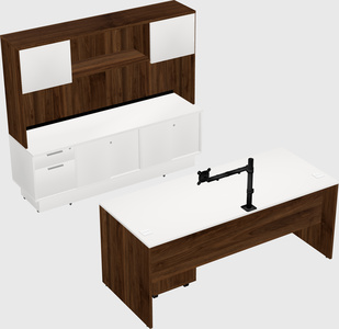 Parallel desk with low credenza