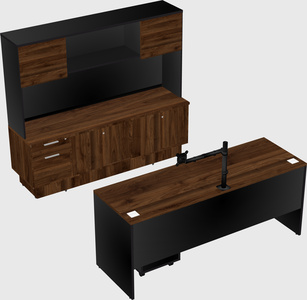 Parallel desk with low credenza