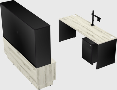Parallel desk with low credenza