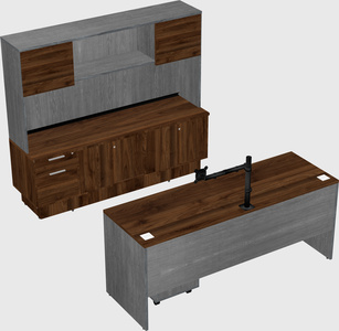 Parallel desk with low credenza