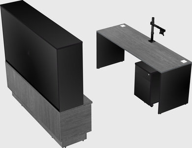 Parallel desk with low credenza
