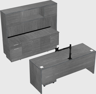 Parallel desk with low credenza
