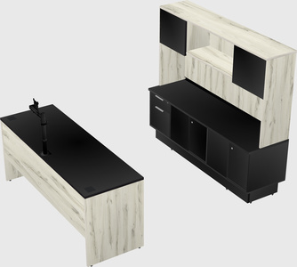 Parallel desk with low credenza