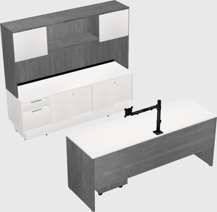 Parallel desk with low credenza