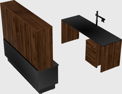 Parallel desk with low credenza