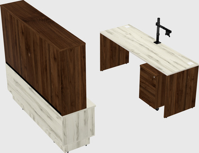 Parallel desk with low credenza