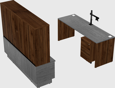 Parallel desk with low credenza