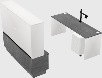 Parallel desk with low credenza